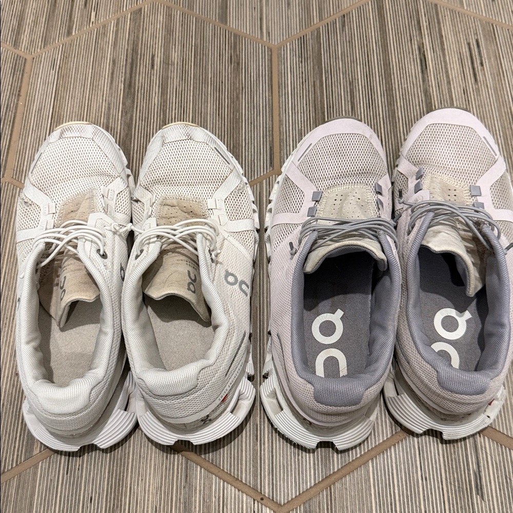 On Running White (7.5) and Gray-Mauve (7) Athletic Shoes